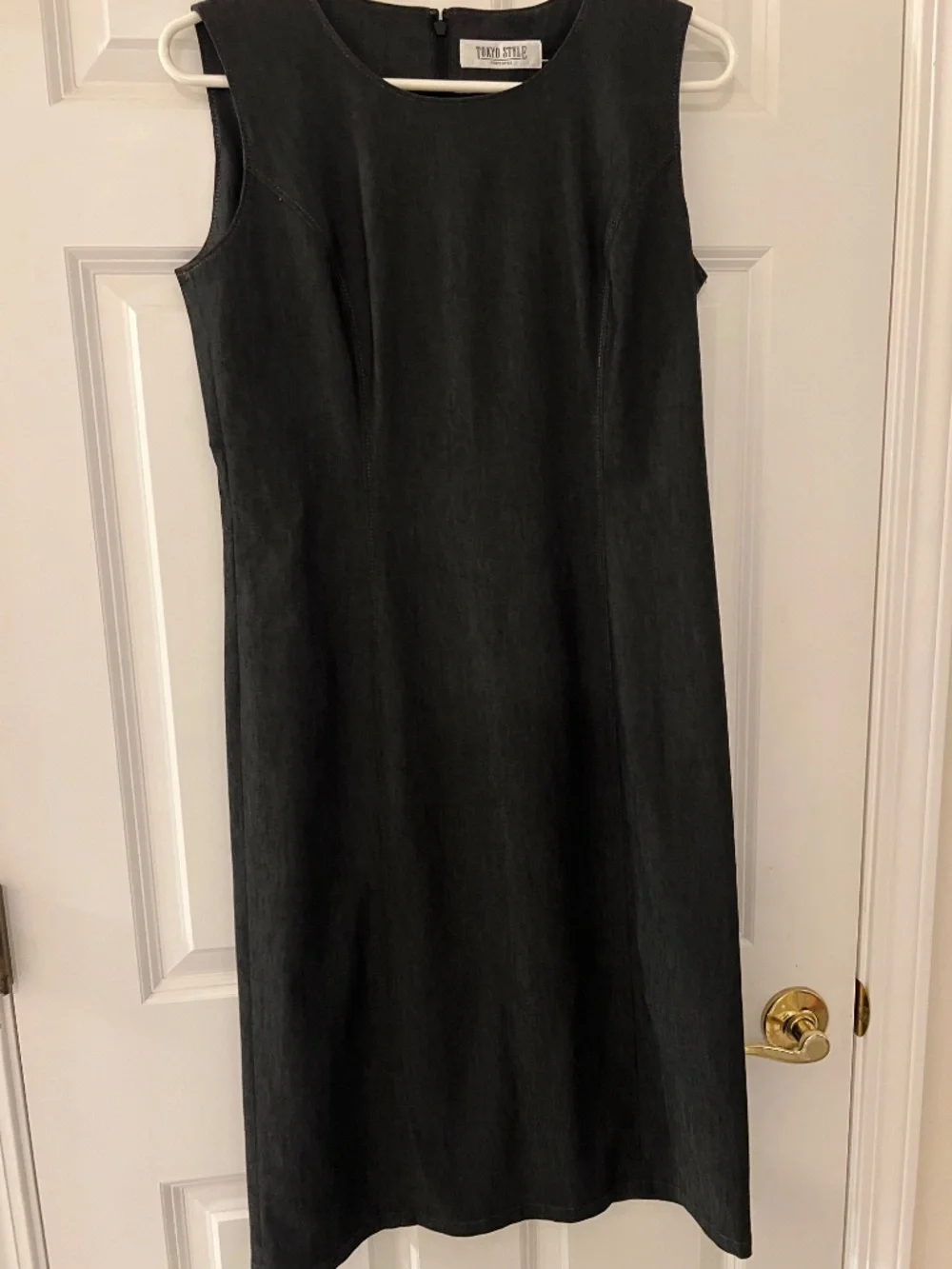 TOKYO STYLE Black Dark Gray Denim-Inspired Midi Dress Sleeveless